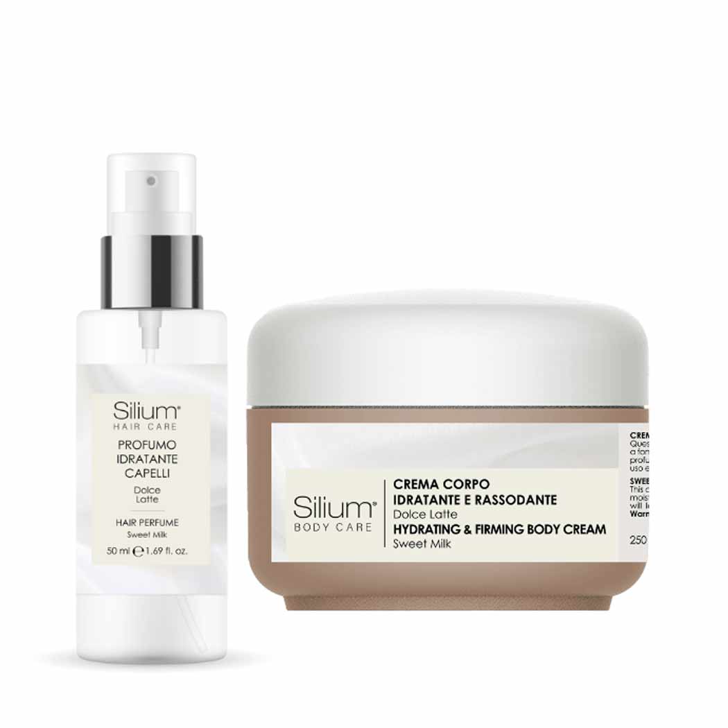 Silium PROFUMO IDRATANTE per Capelli + Crema Corpo Idratante e Rassodante DOLCE LATTE